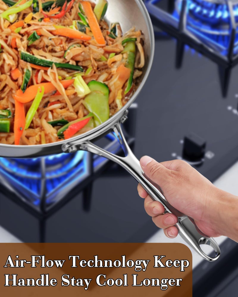 Cooks Standard Stainless Steel Frying Pan 12 Inch, Multi-Ply Full Clad Wok Stir-Fry Cooking Skillet Pans with Dome Lid, Stay-Cool Handle, Dishwasher Safe, Oven Safe 500Â°F, Silver - Image 5